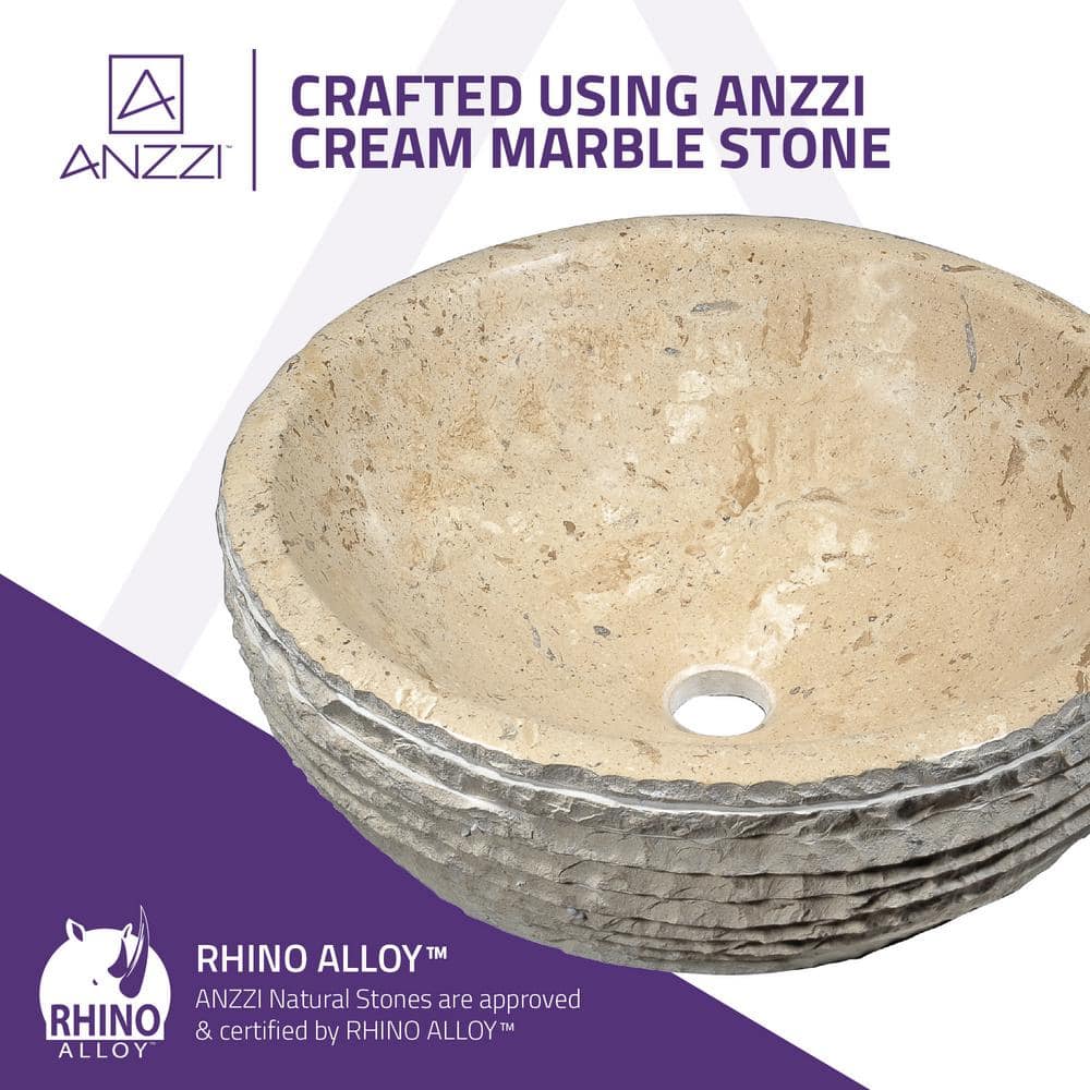 ANZZI Desert Basin Vessel Sink in Classic Cream Marble, 16.5 in. Round