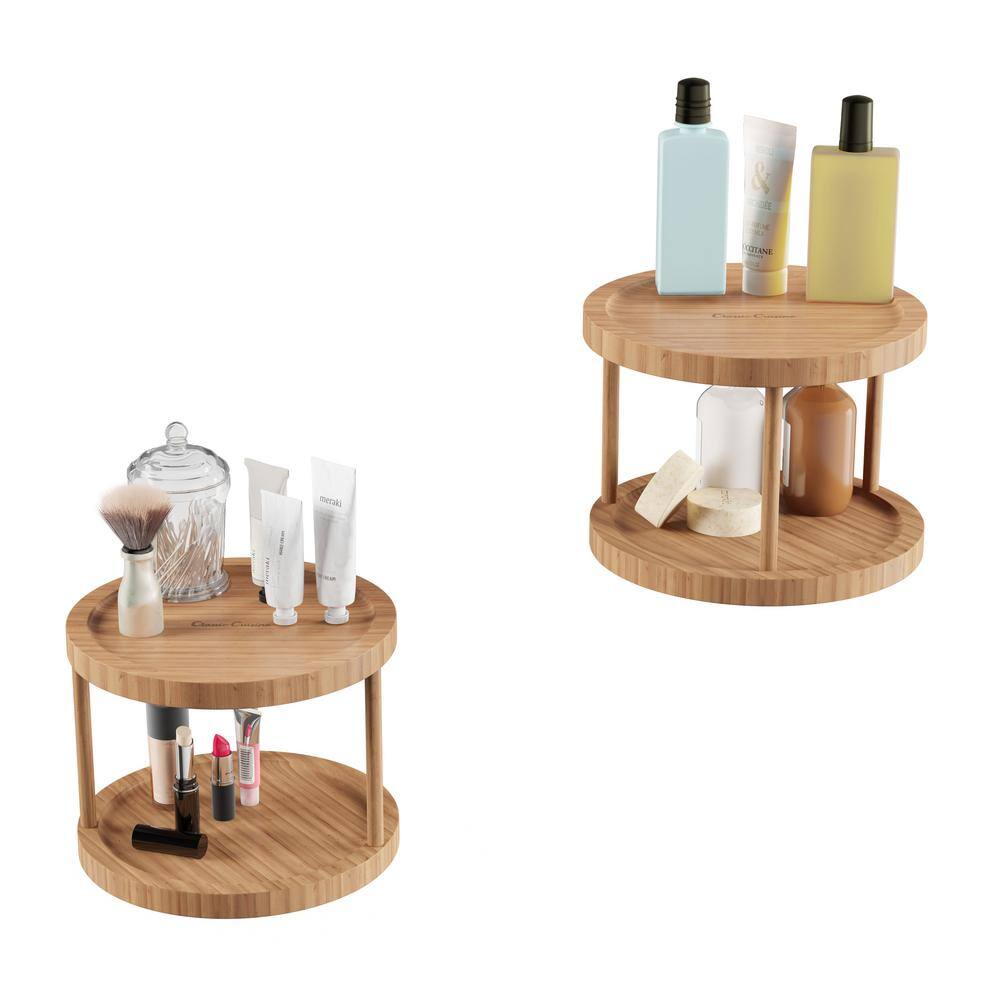 Classic Cuisine 2-Shelf 10 in. All Natural Brown Bamboo Lazy Susan Turntable