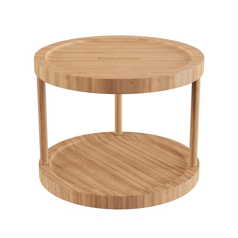 Classic Cuisine 2-Shelf 10 in. All Natural Brown Bamboo Lazy Susan Turntable