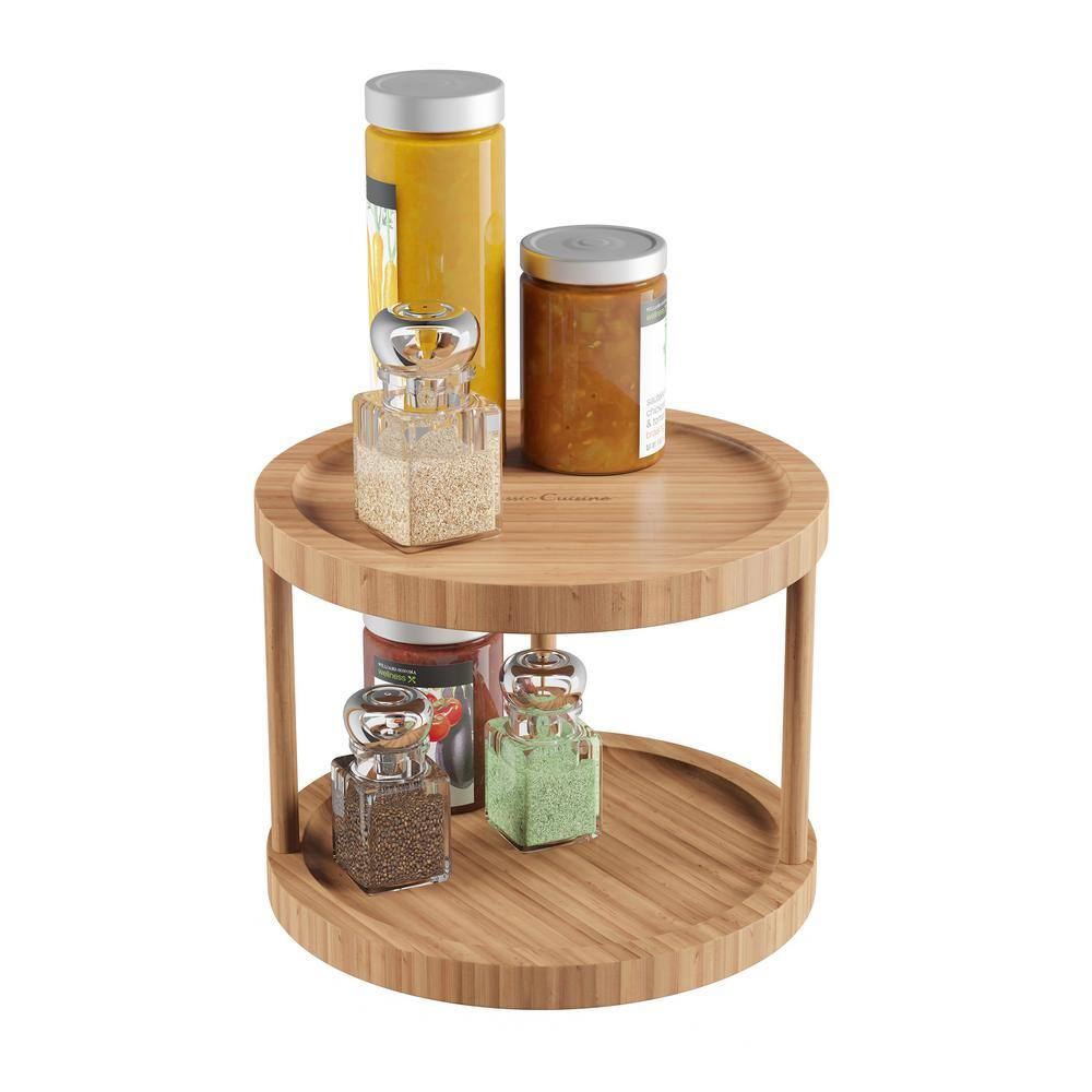 Classic Cuisine 2-Shelf 10 in. All Natural Brown Bamboo Lazy Susan Turntable