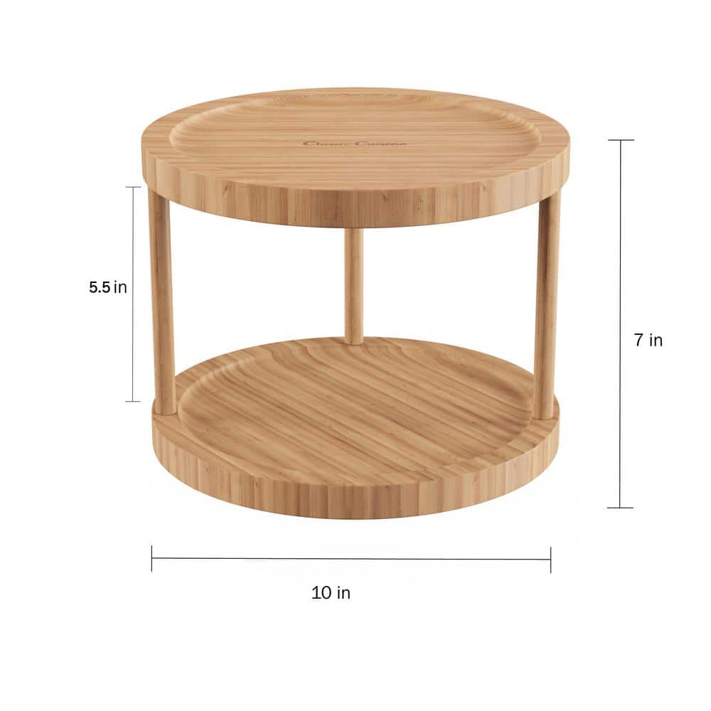 Classic Cuisine 2-Shelf 10 in. All Natural Brown Bamboo Lazy Susan Turntable
