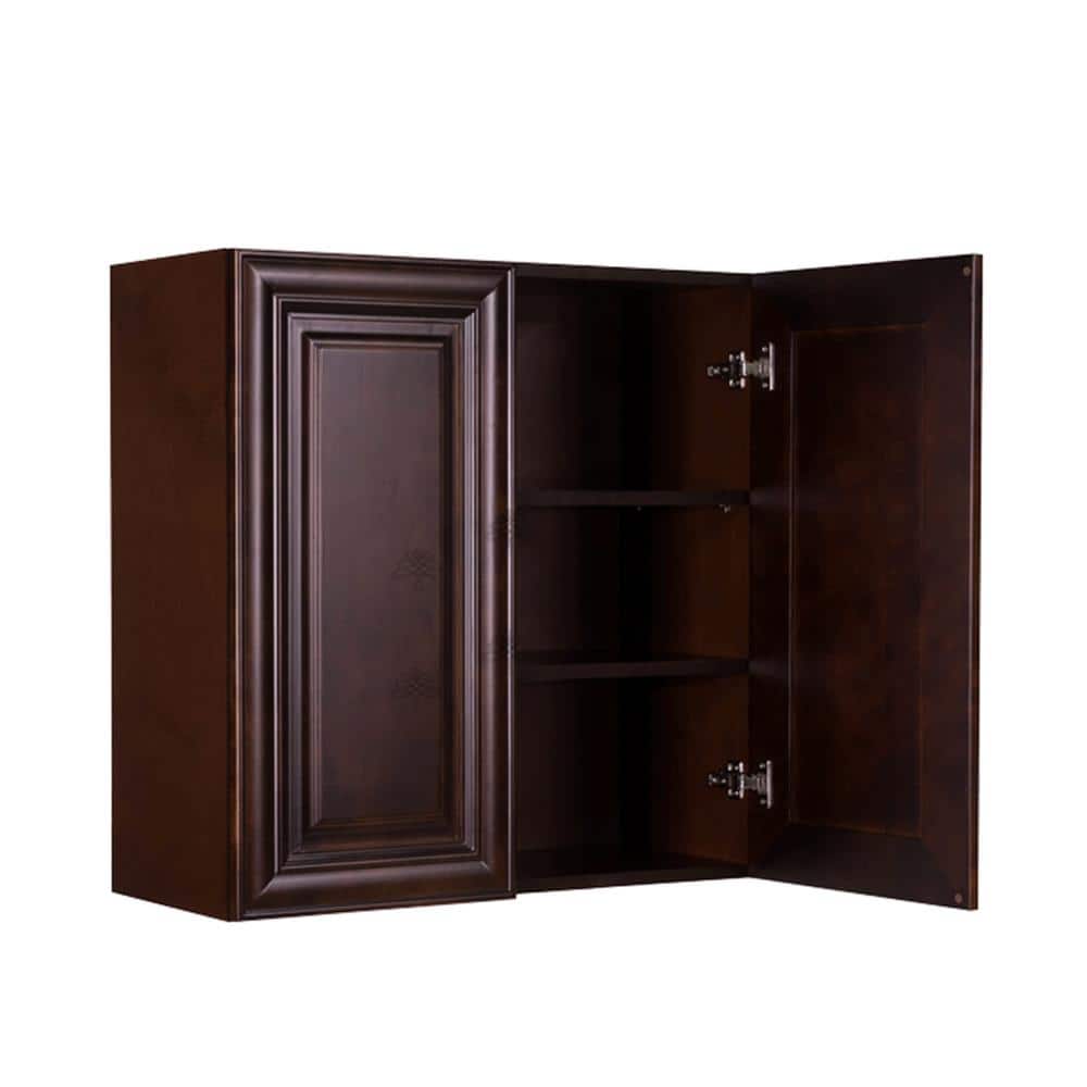 LIFEART CABINETRY Edinburgh Espresso Plywood Raised Panel Stock Assembled Wall Kitchen Cabinet (33 in. W x 36 in. H x 12 in. D)