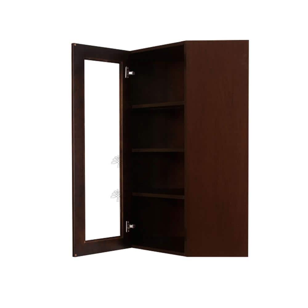 LIFEART CABINETRY Edinburgh Espresso Plywood Glass Door Stock Assembled Wall Corner Kitchen Cabinet (24 in. W x 42 in. H x 15 in. D)