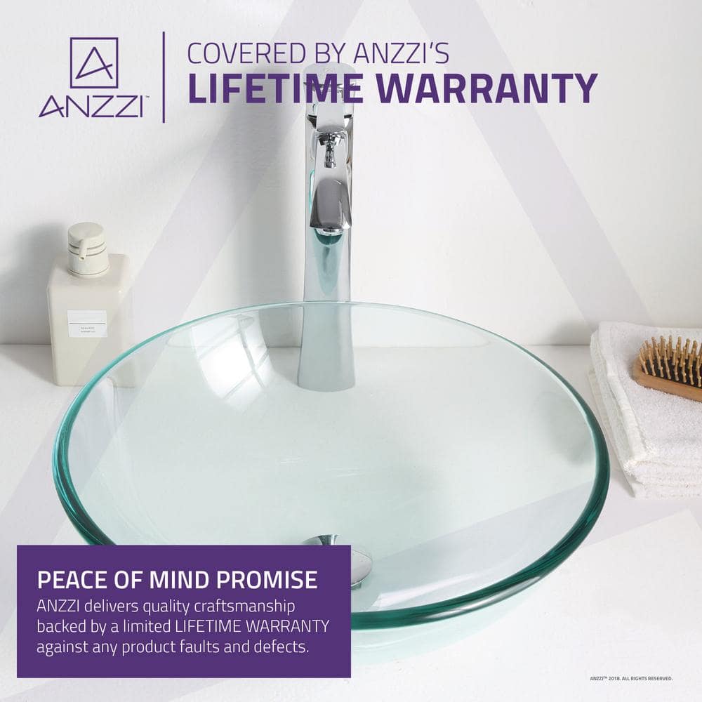 ANZZI Etude Series 17 in. Round Clear Glass Bathroom Vessel Sink with Pop-Up Drain