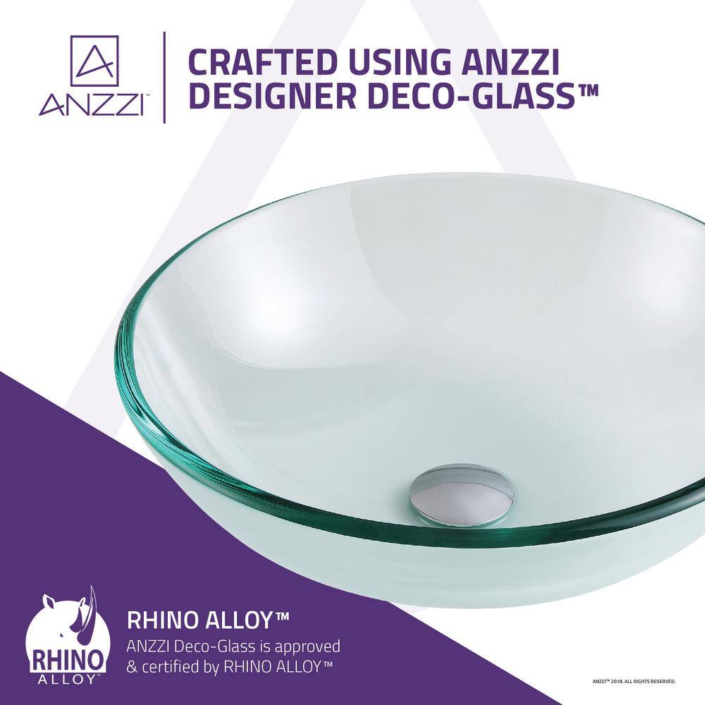 ANZZI Etude Series 17 in. Round Clear Glass Bathroom Vessel Sink with Pop-Up Drain