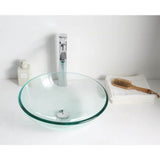 ANZZI Etude Series 17 in. Round Clear Glass Bathroom Vessel Sink with Pop-Up Drain