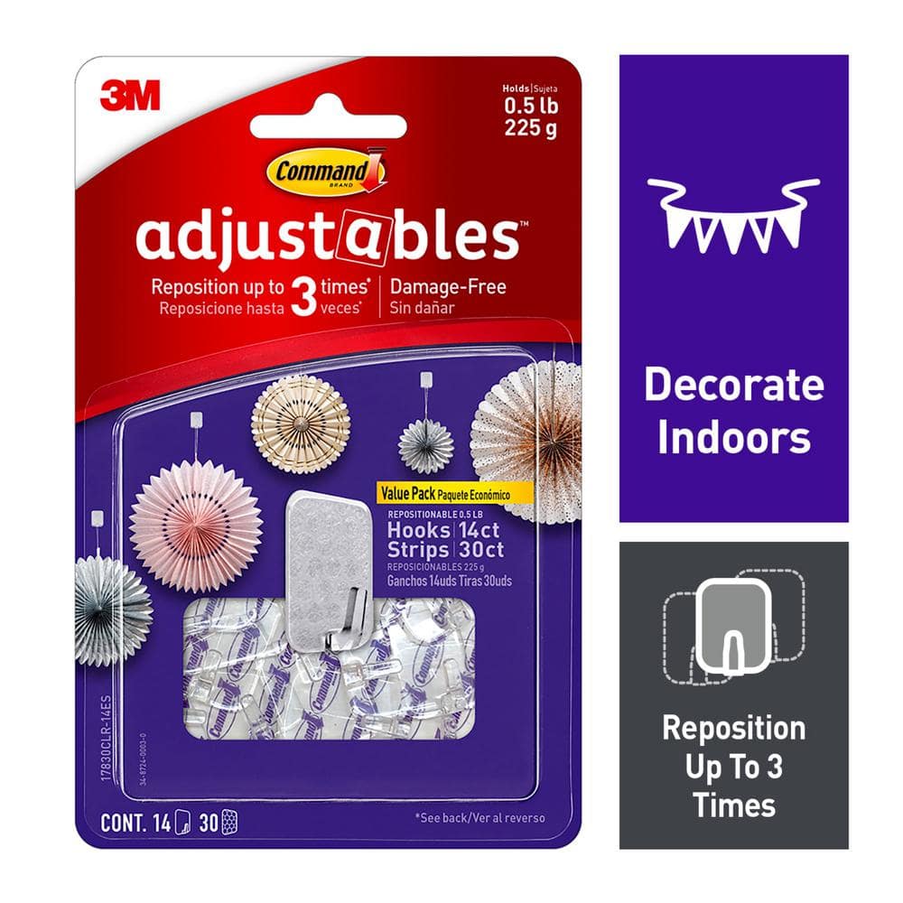 Command Adjustables 1/2 lb. Clear Repositionable Hooks (14 Hooks with 30 Adhesive Strips)