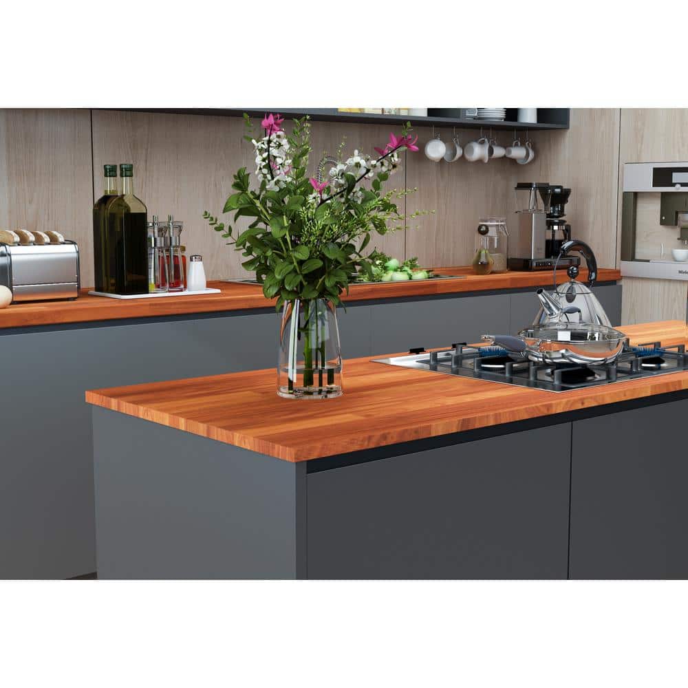 Interbuild 6.6 ft. L x 31.5 in. D, Karri Butcher Block Desktop Countertop in Clear with Straight Edge