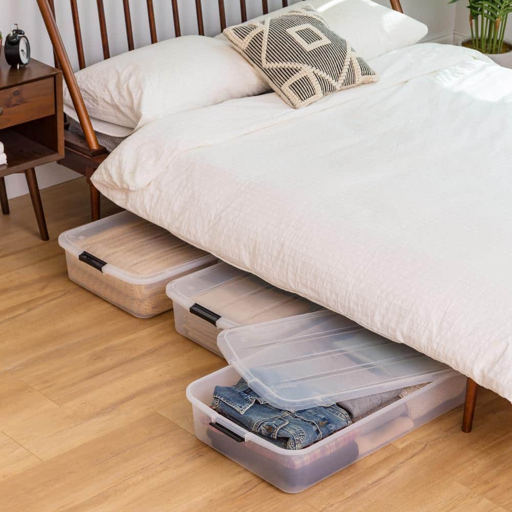 IRIS 50 Qt. Under Bed Storage Container, Clear, (3-Pack)