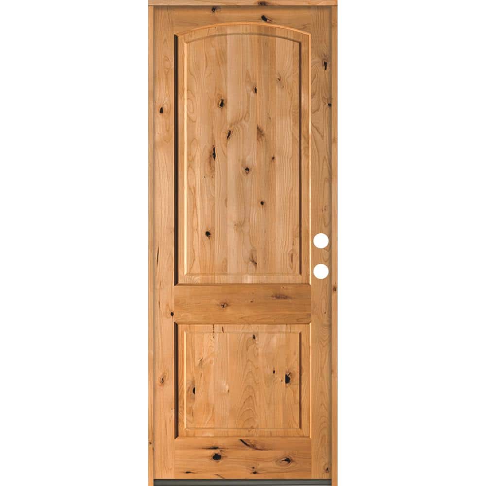 Krosswood Doors 36 in. x 96 in. Rustic Knotty Alder Arch Top Clear Stain Left-Hand Inswing Wood Single Prehung Front Door