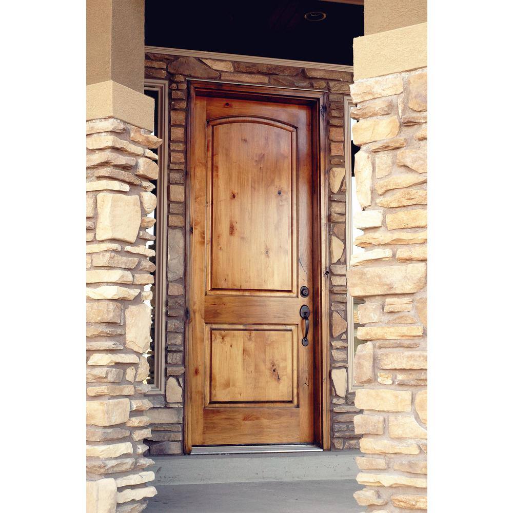 Krosswood Doors 36 in. x 96 in. Rustic Knotty Alder Arch Top Clear Stain Left-Hand Inswing Wood Single Prehung Front Door