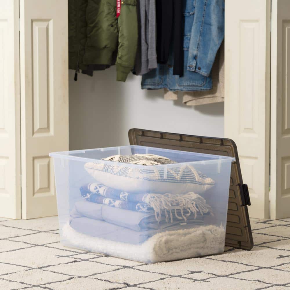 144 Qt. Plastic Storage Bin with Buckles in Clear (3-Pack)