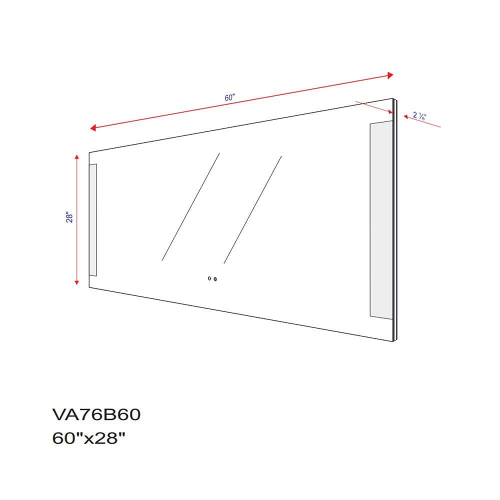 Vanity Art Honfleur 60 in. W x 28 in. H Large Frameless Rectangular LED Wall Mounted Bathroom Vanity Mirror in Clear