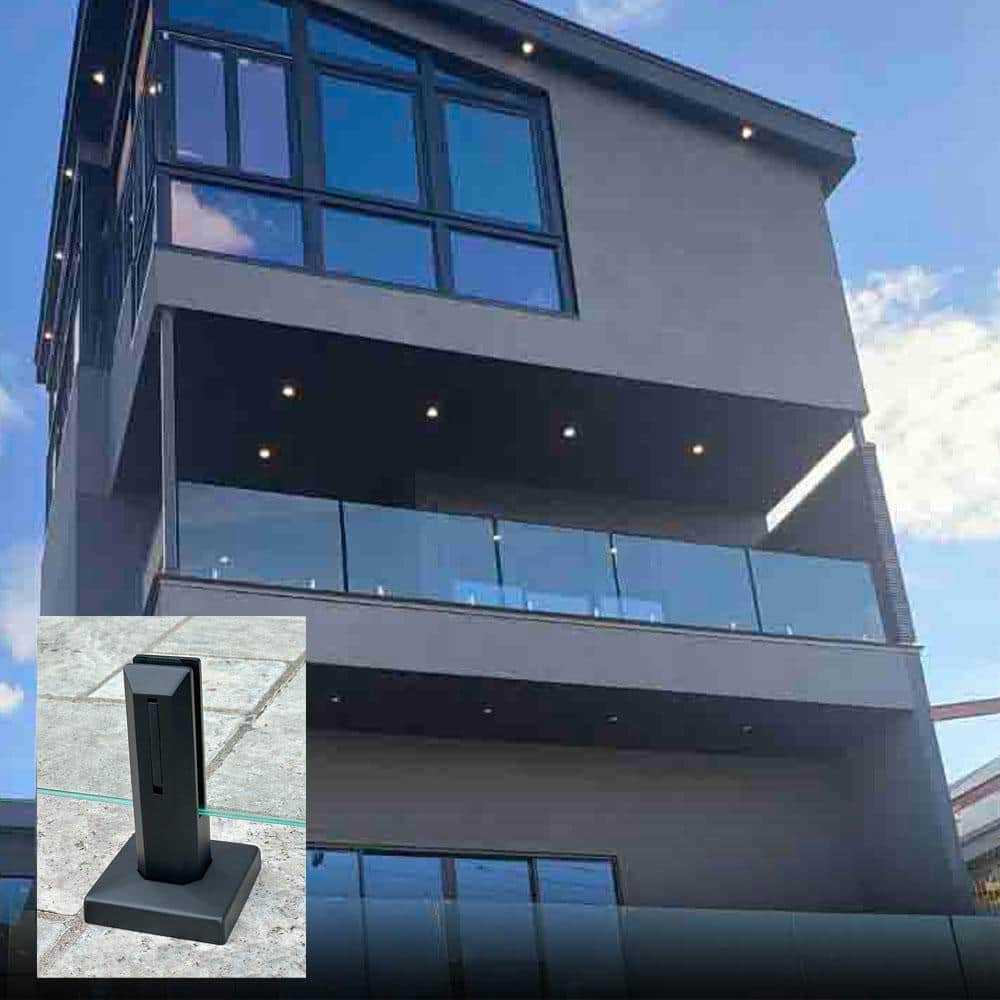 ClearView GLASS RAILINGS 12 in. x 39 in. CVGR Hercules Glass Panel with 2 Square Matte Black Spigots