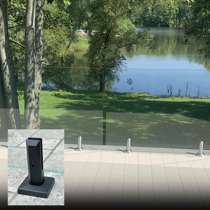 ClearView GLASS RAILINGS CVGR 30 in. x 39 in. Tempered Laminated Hercules Glass Panel with 2-Square Matte Black Spigots