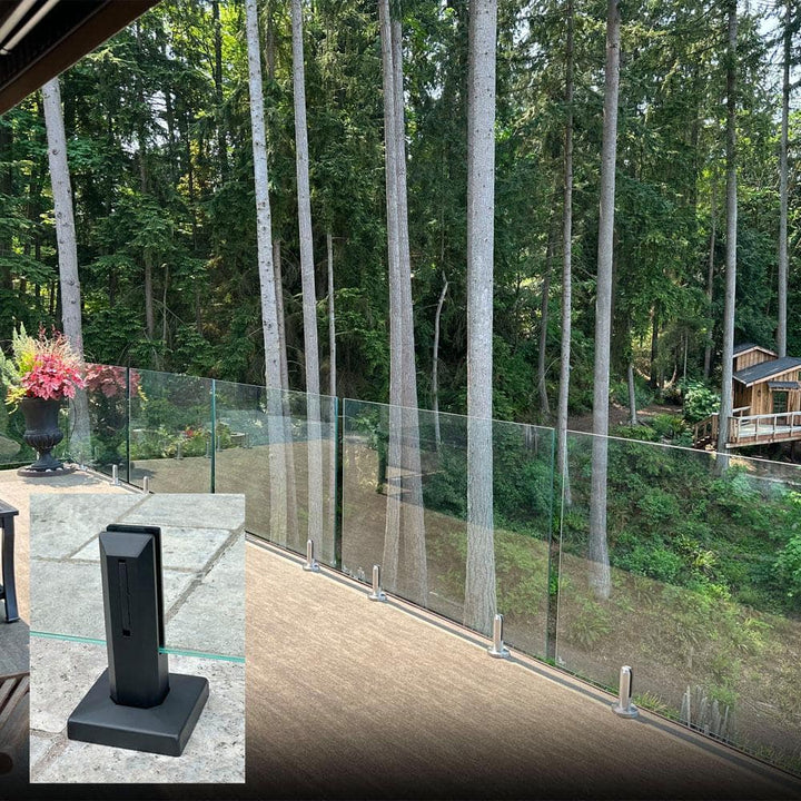 ClearView GLASS RAILINGS 42 in. x 39 in. CVGR Hercules Glass Panel with 2 Square Matte Black Spigots