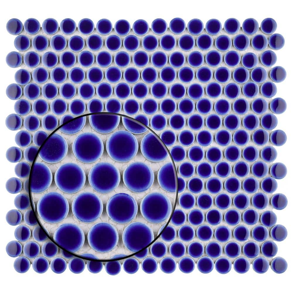 Merola Tile Hudson Penny Round Cobalt 12 in. x 12-5/8 in. x 5 mm Porcelain Mosaic Tile (10.74 sq. ft. / case)