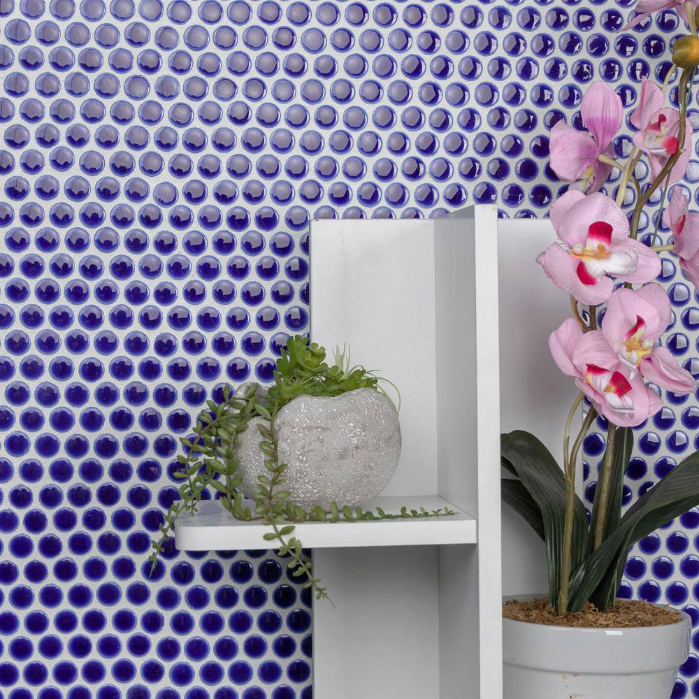 Merola Tile Hudson Penny Round Cobalt 12 in. x 12-5/8 in. x 5 mm Porcelain Mosaic Tile (10.74 sq. ft. / case)