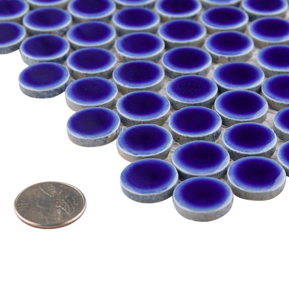 Merola Tile Hudson Penny Round Cobalt 12 in. x 12-5/8 in. x 5 mm Porcelain Mosaic Tile (10.74 sq. ft. / case)