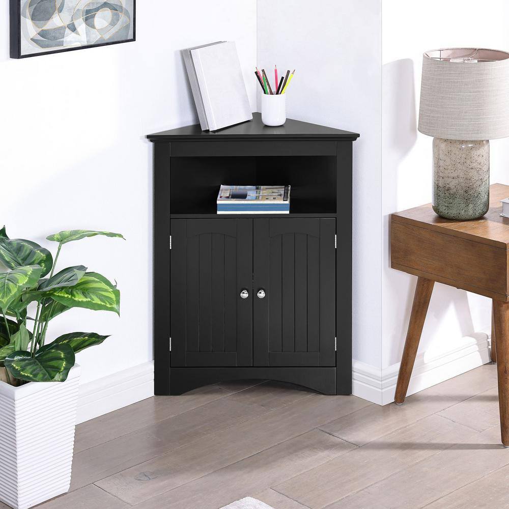 Aoibox 24 in. W x 12 in. D x 32 in. H in Coffee Assembled Floor Corner Cabinet with Doors and Shelves for Bathroom, Kitchen