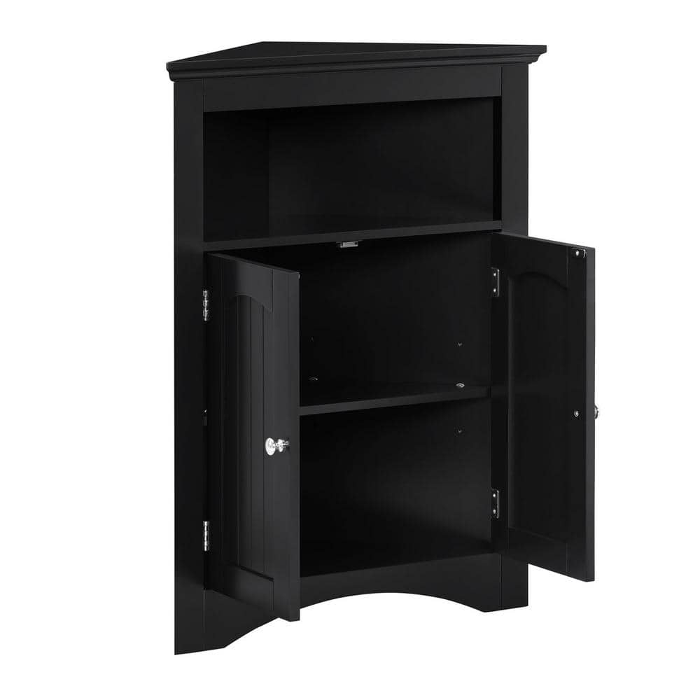 Aoibox 24 in. W x 12 in. D x 32 in. H in Coffee Assembled Floor Corner Cabinet with Doors and Shelves for Bathroom, Kitchen