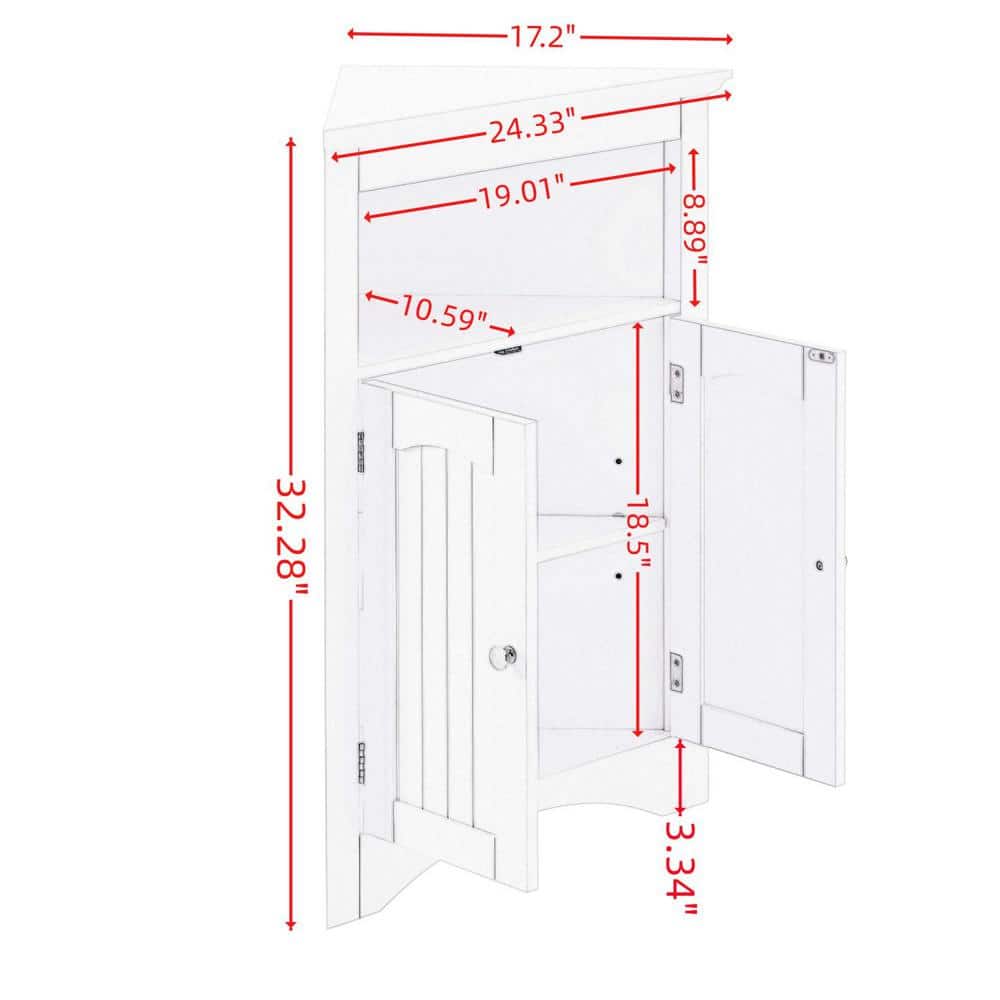 Aoibox 24 in. W x 12 in. D x 32 in. H in Coffee Assembled Floor Corner Cabinet with Doors and Shelves for Bathroom, Kitchen