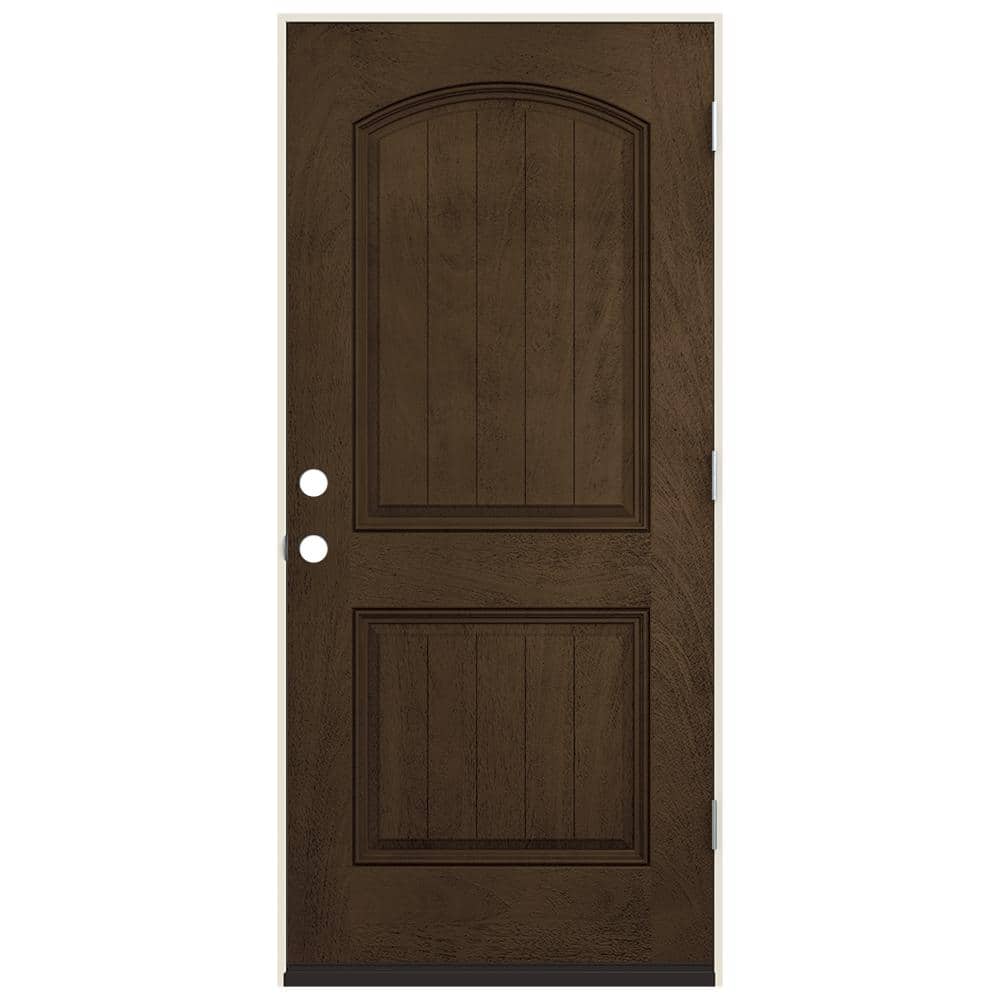 JELD-WEN 36 in. x 80 in. Left-Hand Inswing 2-Panel Square Coffee Bean Stain Fiberglass Prehung Front Door with Brickmould