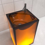 Vanity Art 20 in. L x 18 in. W x 33.5 in. H Stone Resin Transparent Freestanding Pedestal Sink Basin with Faucet Hole in Coffee