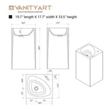 Vanity Art 20 in. L x 18 in. W x 33.5 in. H Stone Resin Transparent Freestanding Pedestal Sink Basin without Faucet Hole in Coffee