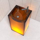 Vanity Art 20 in. L x 18 in. W x 33.5 in. H Stone Resin Transparent Freestanding Pedestal Sink Basin without Faucet Hole in Coffee