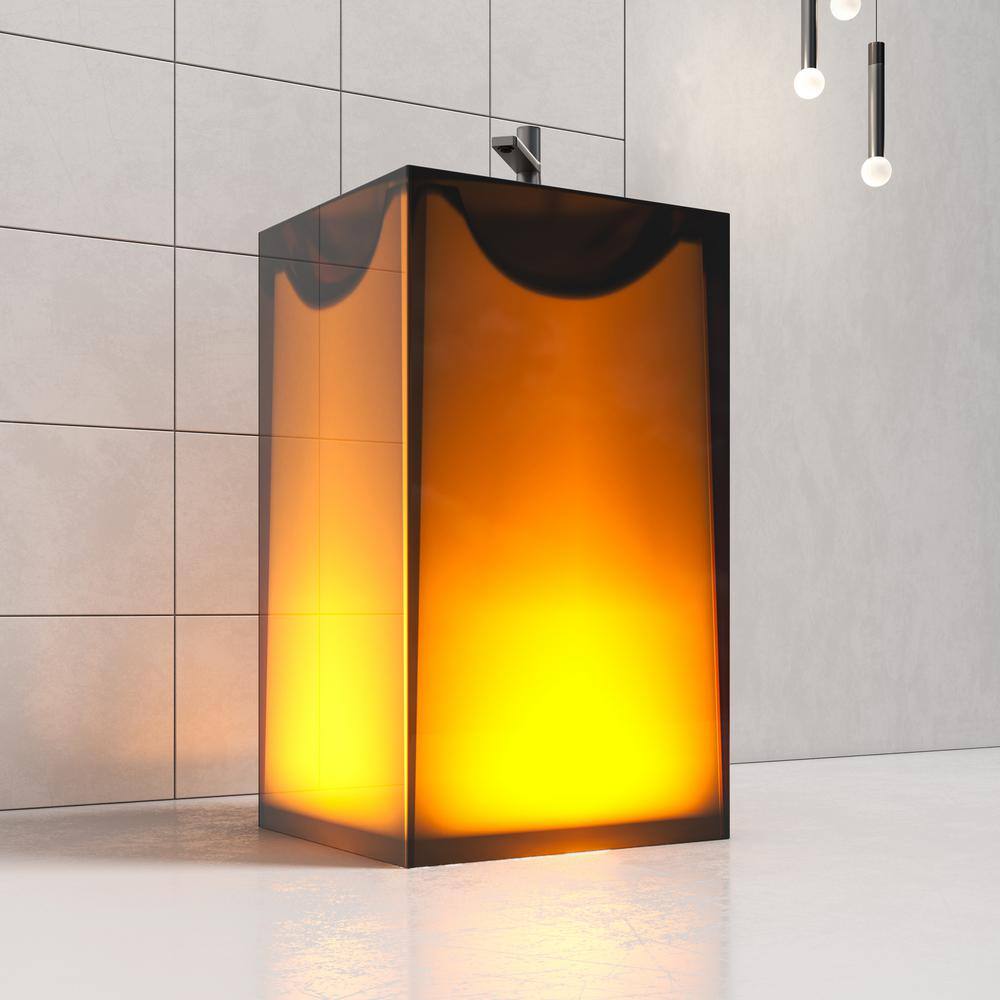 Vanity Art 20 in. L x 18 in. W x 33.5 in. H Stone Resin Transparent Freestanding Pedestal Sink Basin without Faucet Hole in Coffee