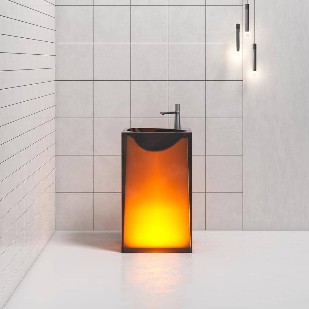 Vanity Art 20 in. L x 18 in. W x 33.5 in. H Stone Resin Transparent Freestanding Pedestal Sink Basin without Faucet Hole in Coffee