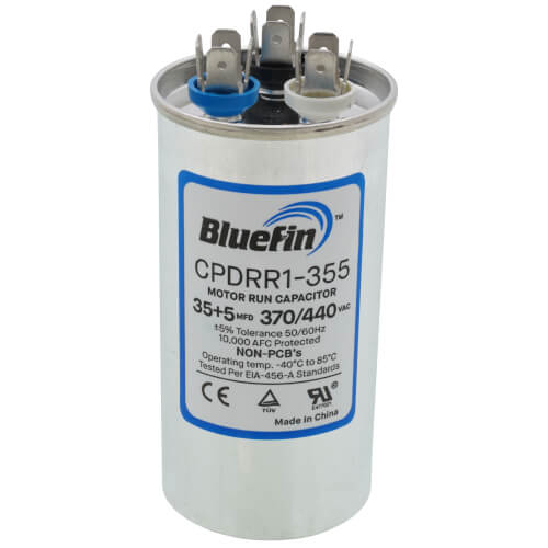 Bluefin CPDRR1-355 capacitor - front view (Product Type: Capacitor; Voltage: 440/370V)