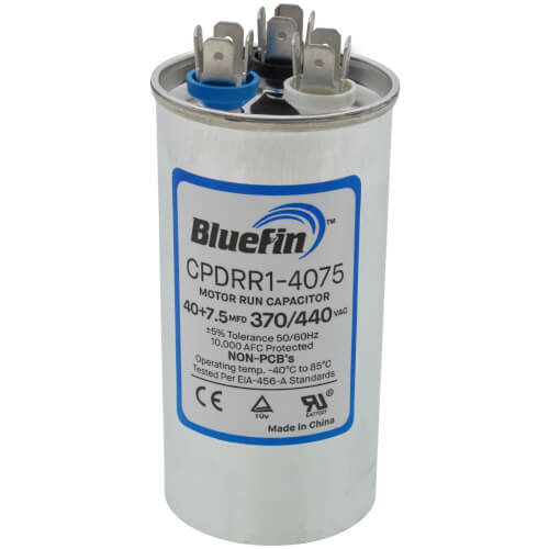 Bluefin CPDRR1-4075 capacitor - front view (Product Type: Capacitor; Voltage: 440/370V)