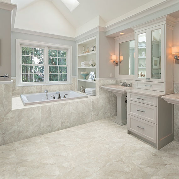 American Olean Mirasol Crema Laila 24-in x 24-in Glazed Porcelain Marble-Look Tile, 4-Pack