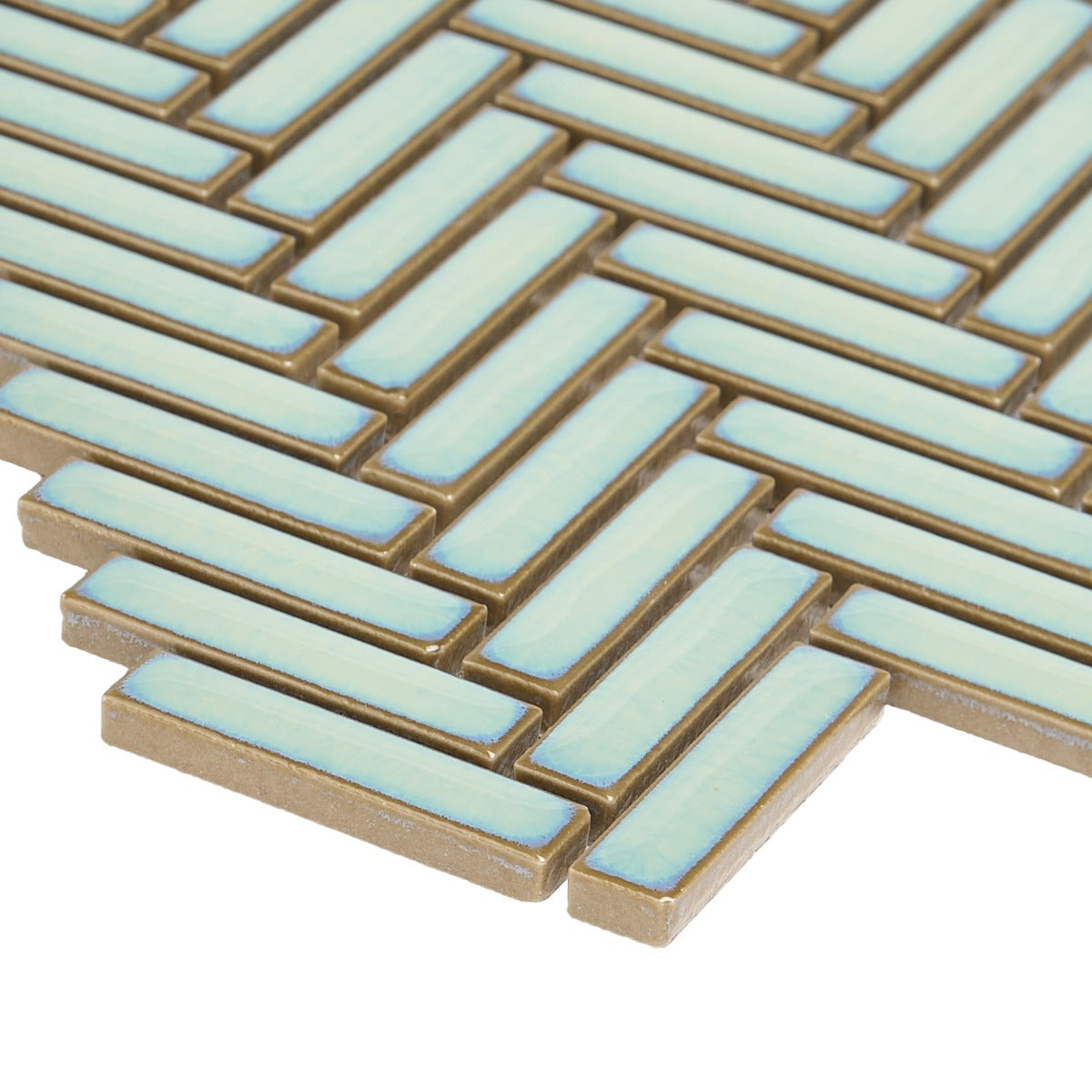 Kai Mint Green 1x2" Herringbone Glossy Porcelain Mosaic Tile