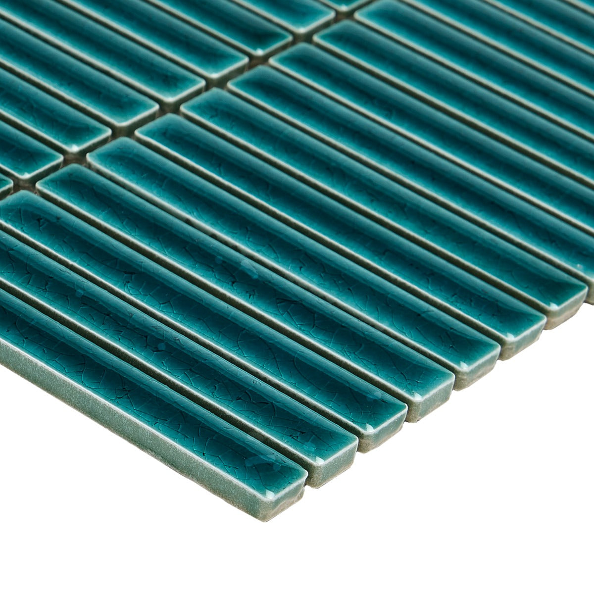 Kai Teal Crackled Glossy Porcelain Mosaic Tile - Lux Tile