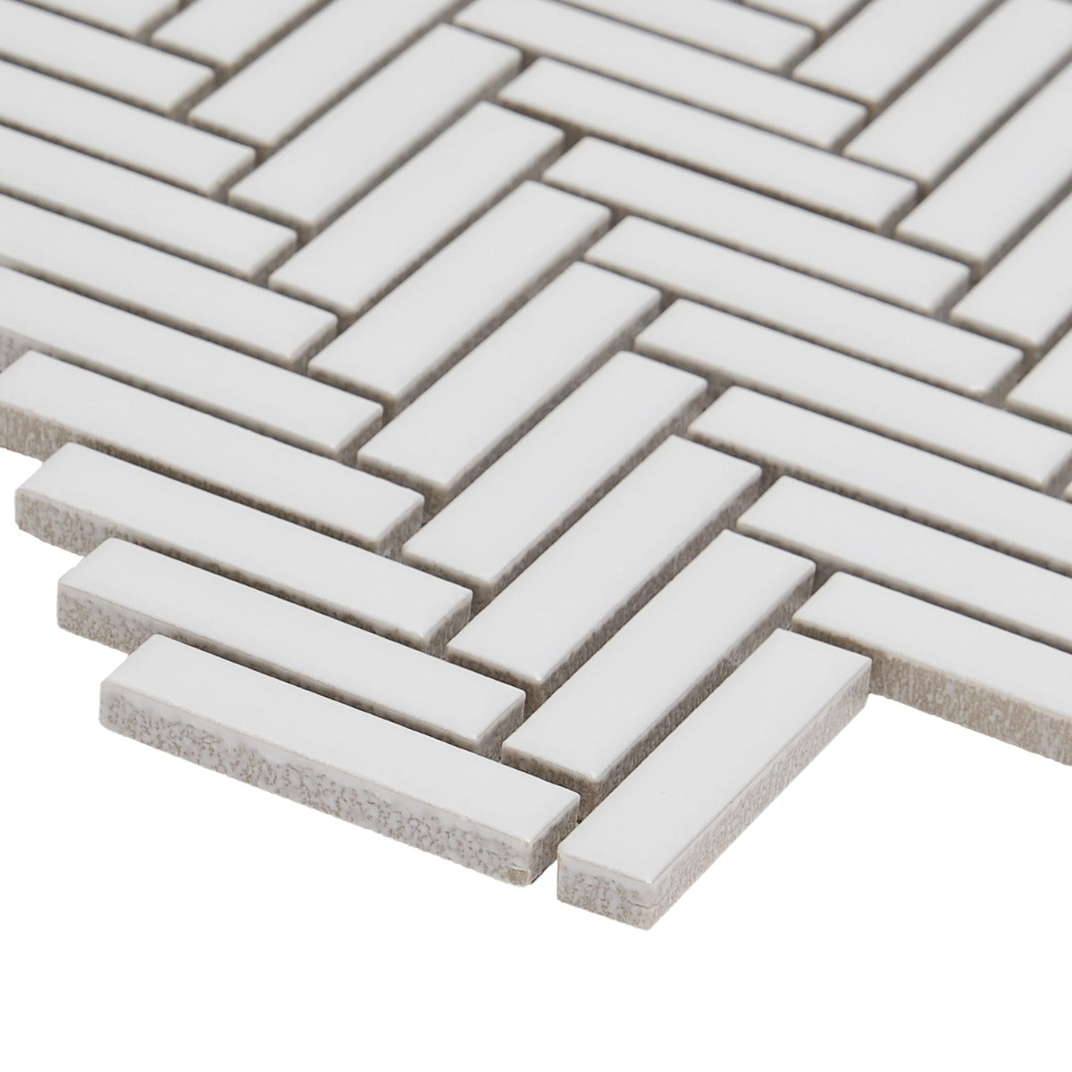 Kai White 1x2" Herringbone Matte Porcelain Mosaic Tile by Lux Tile