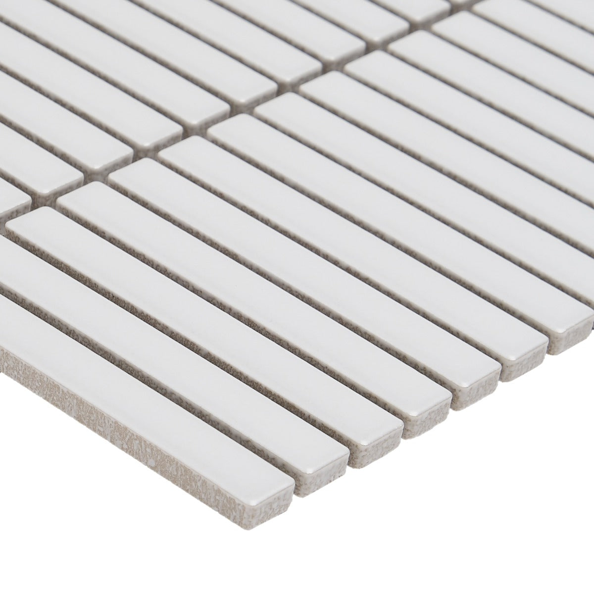 Kai White Matte Porcelain Mosaic Tile - 1x4" Tri-Stacked Design
