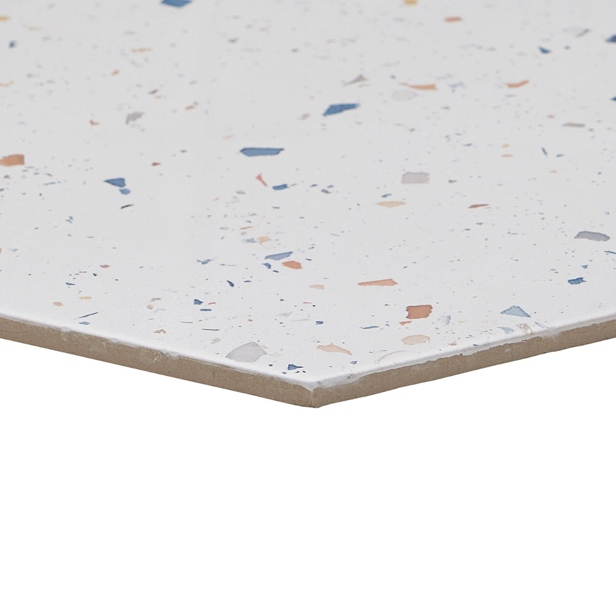 Six Hexagon Multi White Matte Porcelain Tile - 12.5" Terrazzo Look