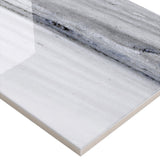 Everest Blue 8x24 Polished Ceramic Tile - Luxurious Marble Look