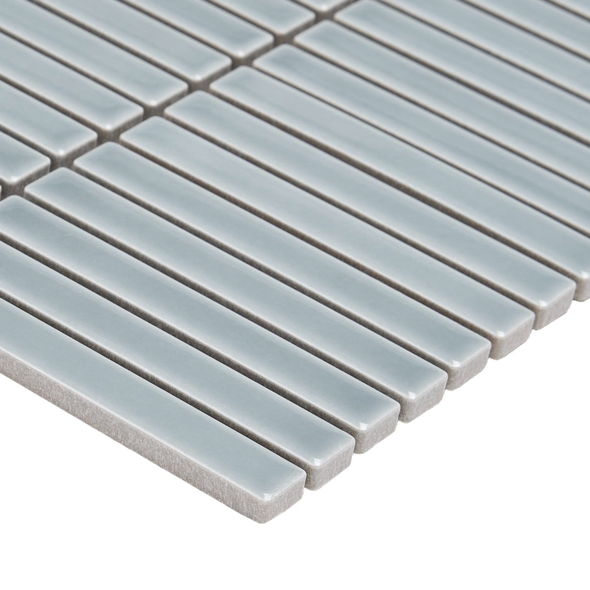 Kai Sky Blue 1x4" Tri-Stacked Glossy Porcelain Mosaic Tile