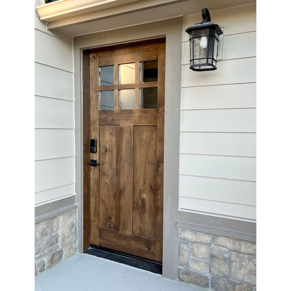 Krosswood Doors 36 in. x 80 in. Craftsman 2-Panel 6-Lite Clear Low-E Knotty Alder Unfinished Wood Front Door Slab