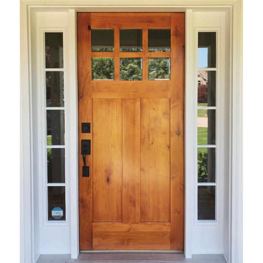 Krosswood Doors 36 in. x 80 in. Craftsman 2-Panel 6-Lite Clear Low-E Knotty Alder Unfinished Wood Front Door Slab