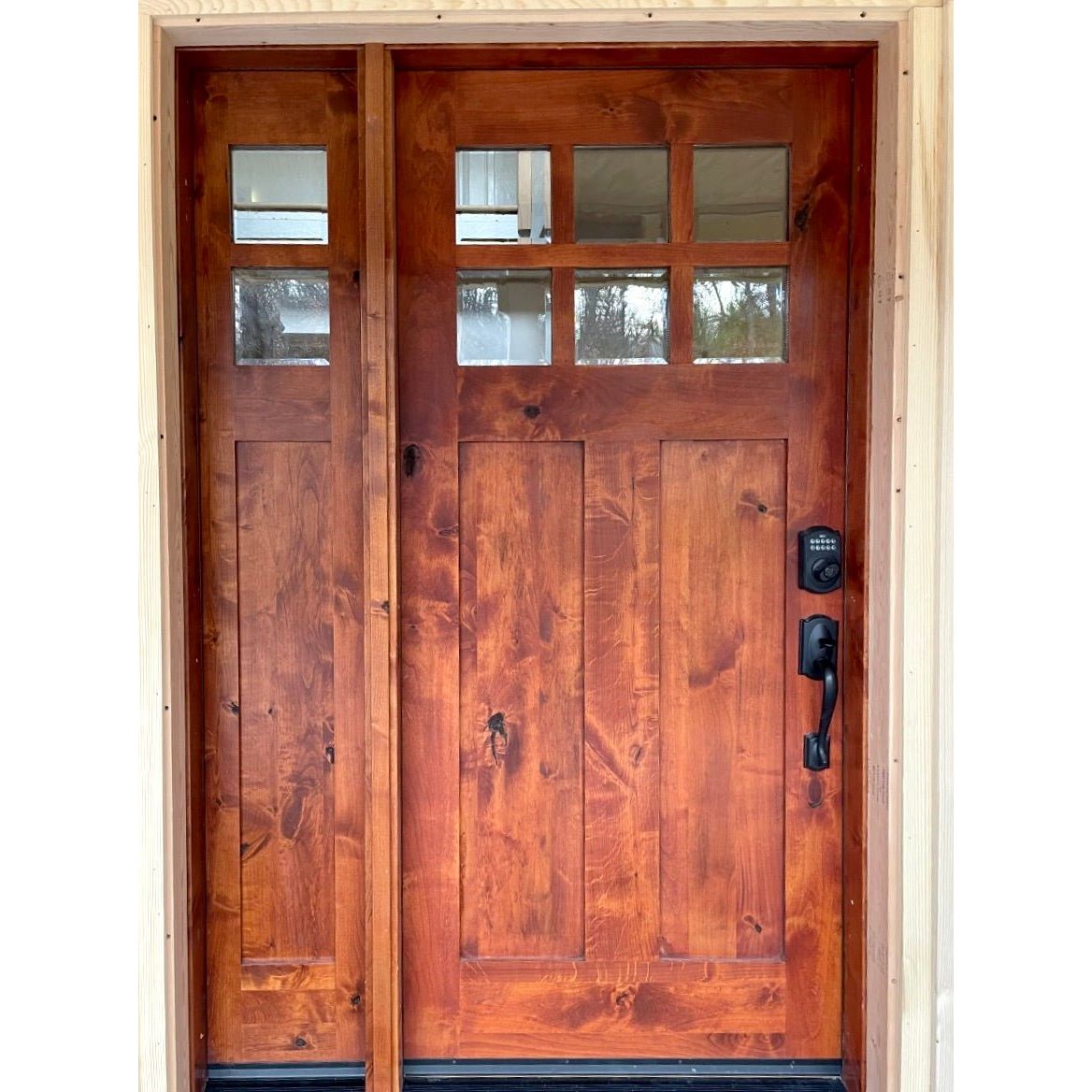 Krosswood Doors 36 in. x 80 in. Craftsman 2-Panel 6-Lite Clear Low-E Knotty Alder Unfinished Wood Front Door Slab
