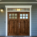 72 in. x 80 in. Craftsman Knotty Alder 6-Lite Clear Glass Unfinished Wood Left Active Inswing Double Prehung Front Door