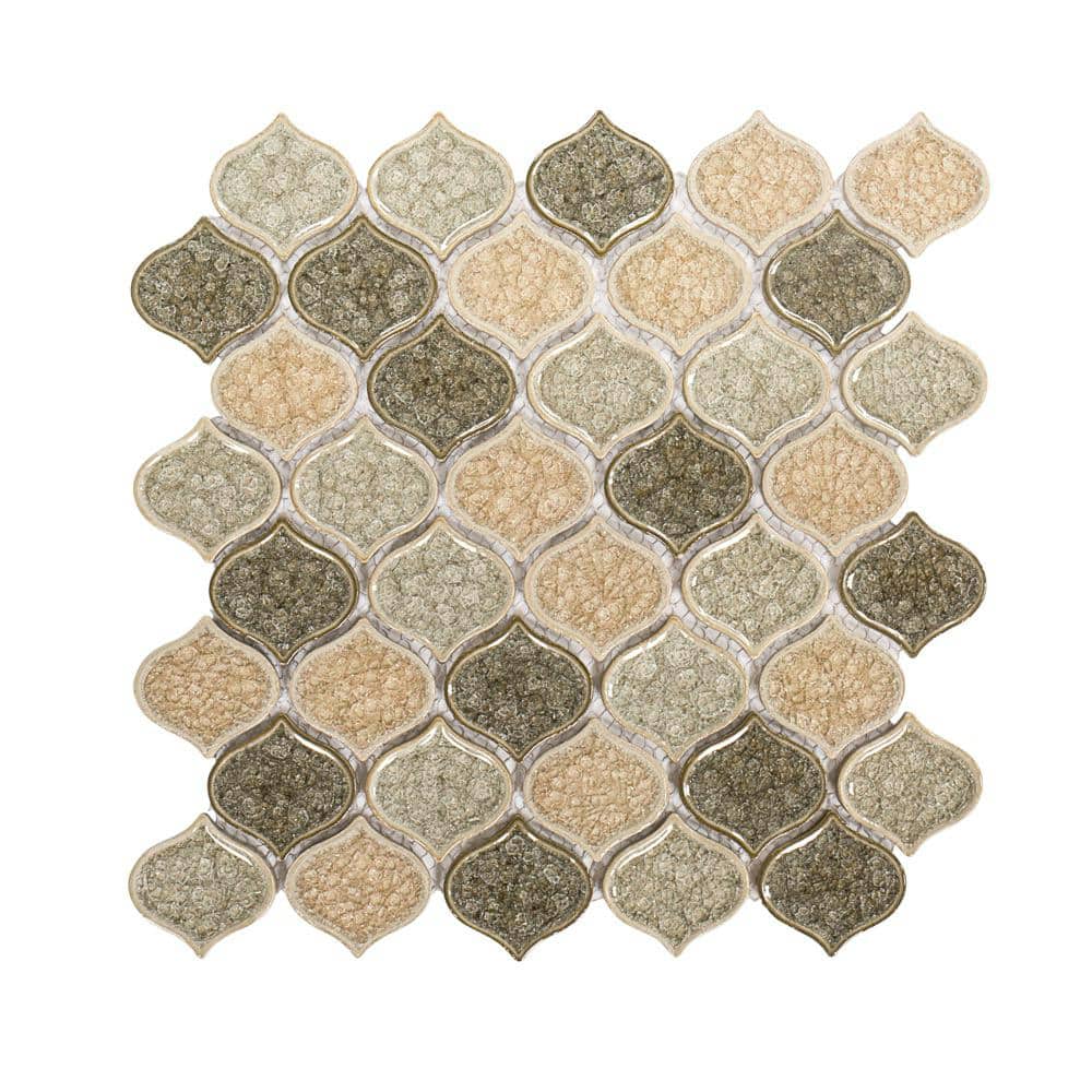 Jeffrey Court Crushed Sunset Beige/Cream 10.75 in. x 10.75 in. Arabesque Glossy Ceramic Mosaic Tile (0.802 sq. ft./Each)