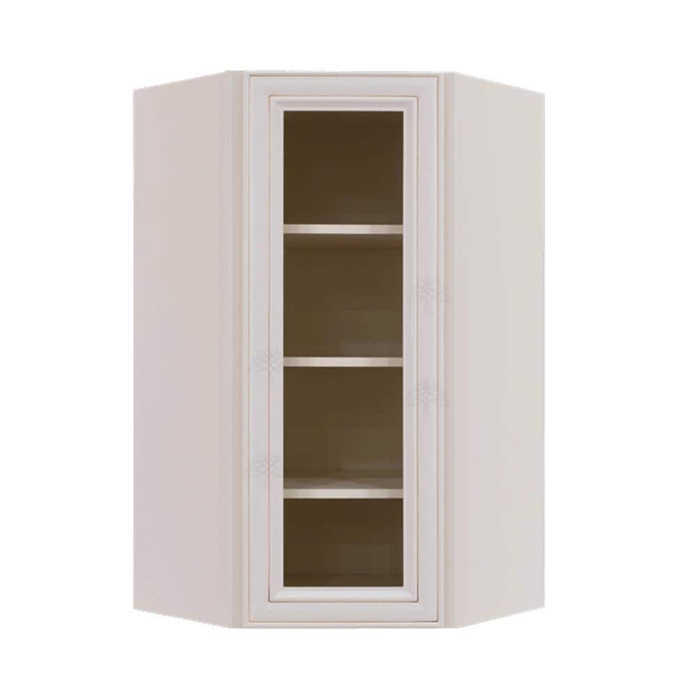 LIFEART CABINETRY Princeton Assembled 24 in. x 42 in. x 15 in. Wall Diagonal Mullion Door Cabinet with 2 Doors in Creamy White