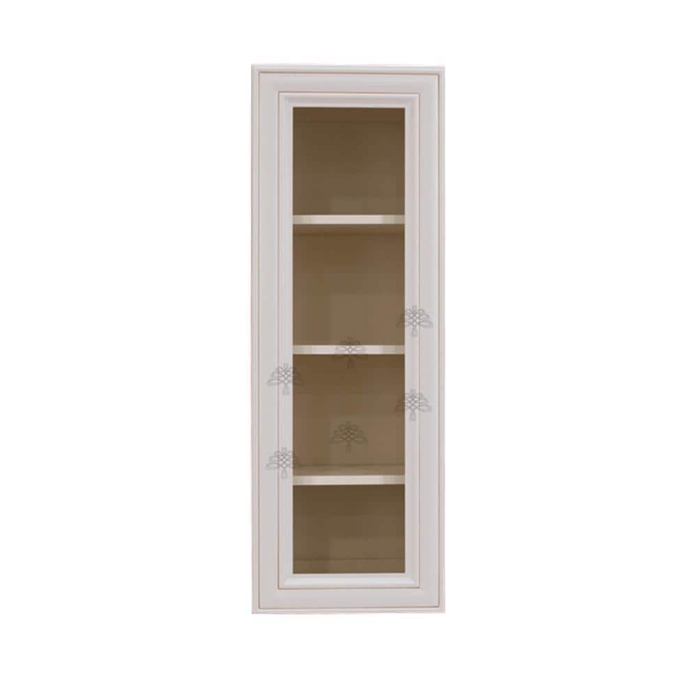 LIFEART CABINETRY Princeton Assembled 18 in. x 42 in. x 12 in. Wall Mullion Door Cabinet with 1 Door 3 Shelves in Creamy White Glazed