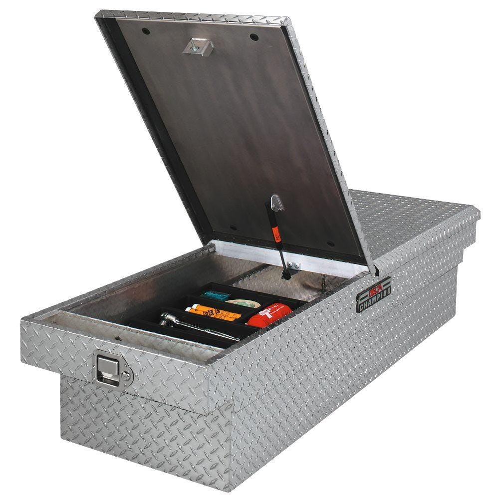 Delta 70 in. Diamond Plate Aluminum Full-Size Crossbed Truck Tool Box, Dual Mid-Lid